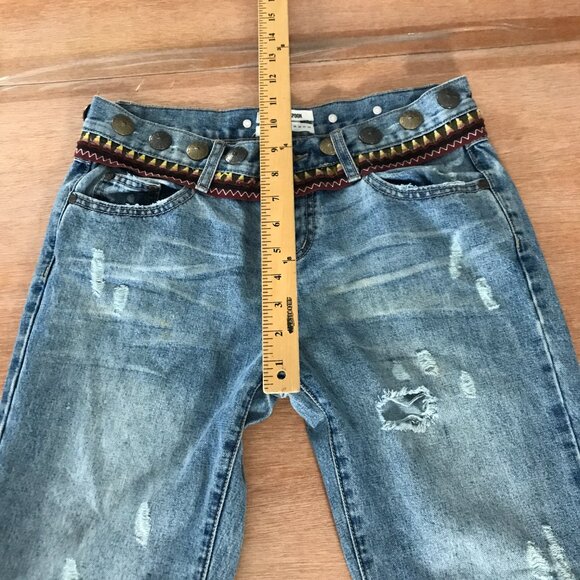 One Teaspoon Awesome Baggies Jeans Women 26 Blue Medium Rise Aztec Metal Accent - Picture 8 of 13